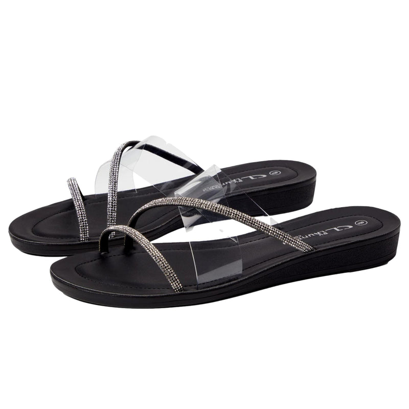 CL By Laundry Attuned Stone Flat Sandal Black / Vinyl  ATTUNEDSTONE-VYL-001 Women's