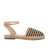 Marc Fisher Bessie Espadrille Flat Black/Beige Stripe  BESSY-BRN Women's