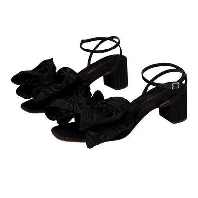 Loeffler Randall Carmen Mid Heel Bow Sandals Black  CARMEN-MO-BLACK Women's