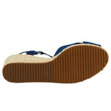 Anne Klein Esther Wedge Sandals Navy Stretch  ESTH01F9-410 Women's