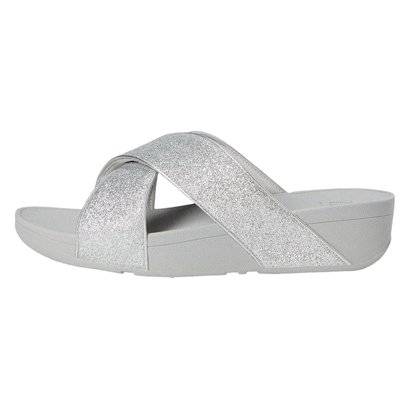 FitFlop Lulu Glitterdust Cross Slides Silver  F0030-0724 Women's