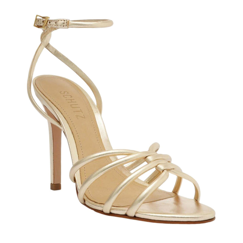 Schutz Giana Strappy Leather Heels Platinum  GIANA-PLTNM Women's