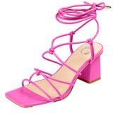 Journee Harpr Tie Up Block Heels Pink  HARPR-PINK Women's
