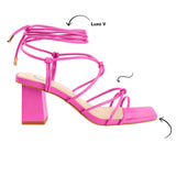 Journee Harpr Tie Up Block Heels Pink  HARPR-PINK Women's