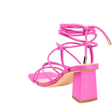 Journee Harpr Tie Up Block Heels Pink  HARPR-PINK Women's