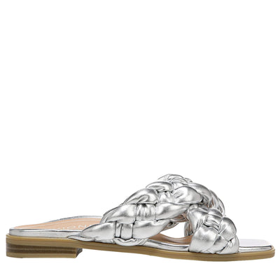 Vionic Kalina Braided Slide Sandals Silver Metal Synthetic  I0922S2020 Women's