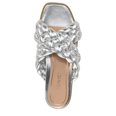 Vionic Kalina Braided Slide Sandals Silver Metal Synthetic  I0922S2020 Women's