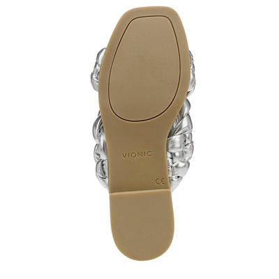 Vionic Kalina Braided Slide Sandals Silver Metal Synthetic  I0922S2020 Women's
