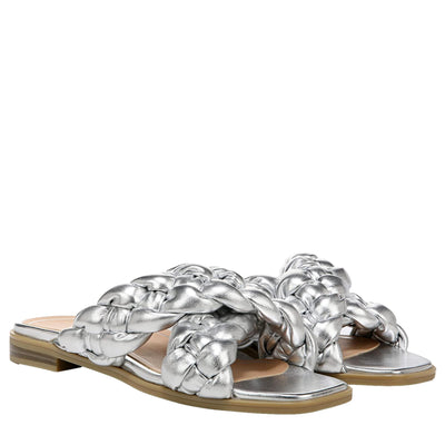 Vionic Kalina Braided Slide Sandals Silver Metal Synthetic  I0922S2020 Women's