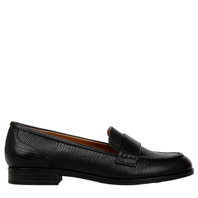 Naturalizer Milo Loafer Black Lizard  I3676S5003 Women's