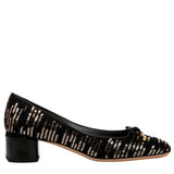 Franco Sarto Natalia Block Heel Ballet Pumps Black / Gold Fabric  I9117F3003 Women's