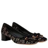 Franco Sarto Natalia Block Heel Ballet Pumps Black / Gold Fabric  I9117F3003 Women's
