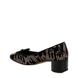 Franco Sarto Natalia Block Heel Ballet Pumps Black / Gold Fabric  I9117F3003 Women's
