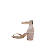 Jewel Badgley Mischka Catalina Open Toe Block Heel Rose Gold Glitter  JW4014-957 Women's