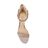 Jewel Badgley Mischka Catalina Open Toe Block Heel Rose Gold Glitter  JW4014-957 Women's