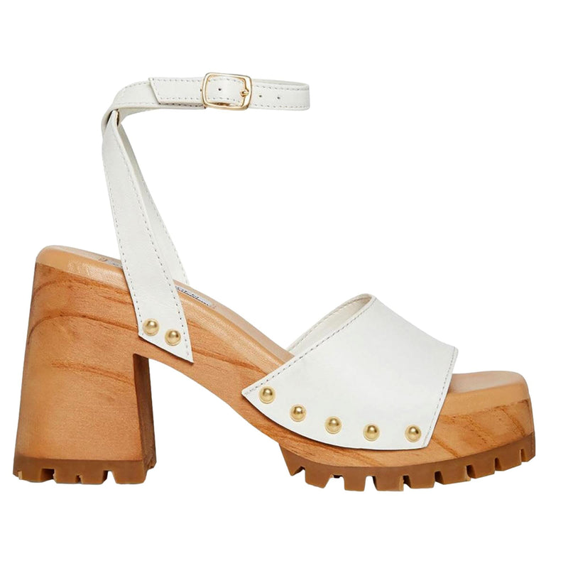 Steve Madden Ocala Heeled Sandal White Leather  OCAL01S1-110 Women's