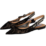 Steve Madden Olsen Slingback Flats Black Lace  OLSE02S1 Women's