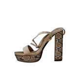 Rag & Co Zircon Rhinestone Patterned High Heel Sandals Brown  RCSH3843 Women's