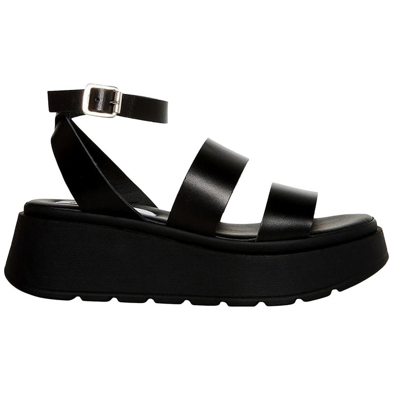 Steve Madden Tenysi Wedge Sandal Black Leather  TENY01S1-001 Women's