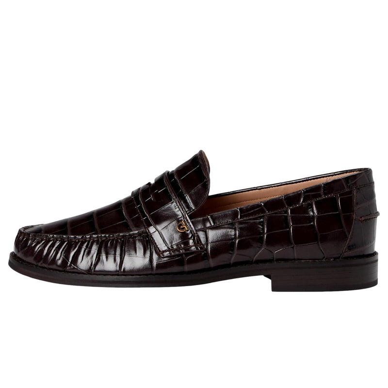 Cole Haan Lux Pinch Penny Loafers Dark Chocolate Croc Print Leather  W30777 Women's